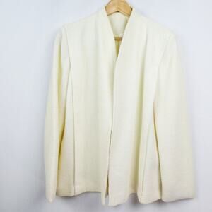 Vintage Square Shoulder Textured Blazer‎ Sz M Ivory Cream Bouclé